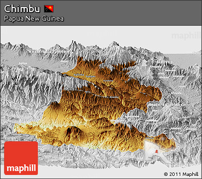 Physical Panoramic Map of Chimbu, lighten, desaturated