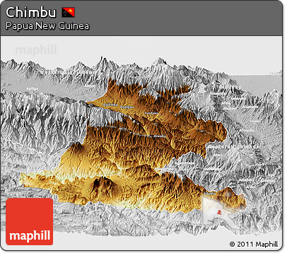 Physical Panoramic Map of Chimbu, lighten, desaturated