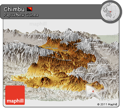 Physical Panoramic Map of Chimbu, lighten, semi-desaturated