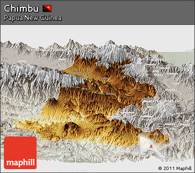 Physical Panoramic Map of Chimbu, lighten, semi-desaturated