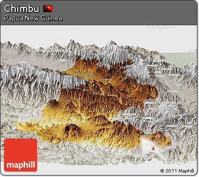 Physical Panoramic Map of Chimbu, lighten, semi-desaturated