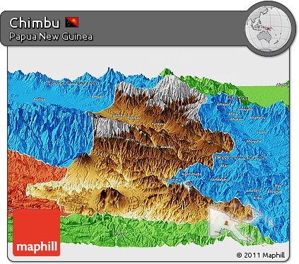 Physical Panoramic Map of Chimbu, political outside