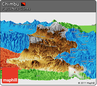 Physical Panoramic Map of Chimbu, political outside