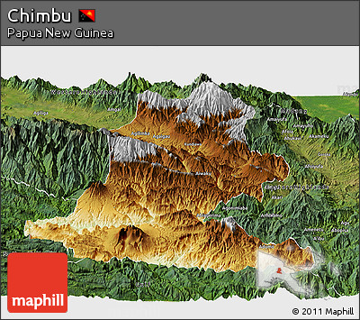 Physical Panoramic Map of Chimbu, satellite outside
