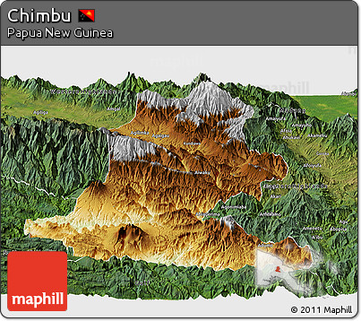 Physical Panoramic Map of Chimbu, satellite outside