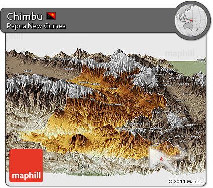 Physical Panoramic Map of Chimbu, semi-desaturated