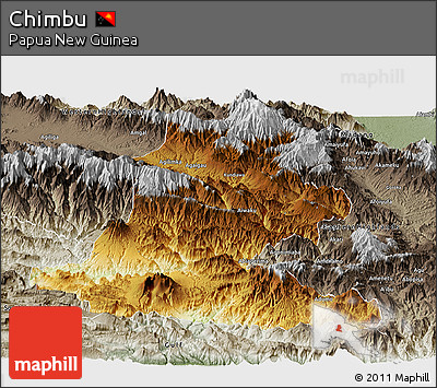 Physical Panoramic Map of Chimbu, semi-desaturated