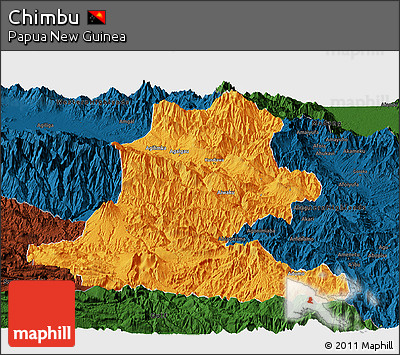 Political Panoramic Map of Chimbu, darken