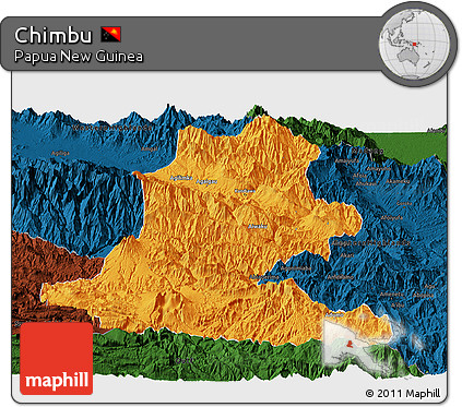 Political Panoramic Map of Chimbu, darken