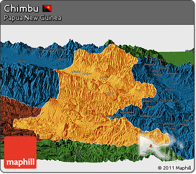 Political Panoramic Map of Chimbu, darken