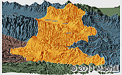 Political Panoramic Map of Chimbu, darken, semi-desaturated