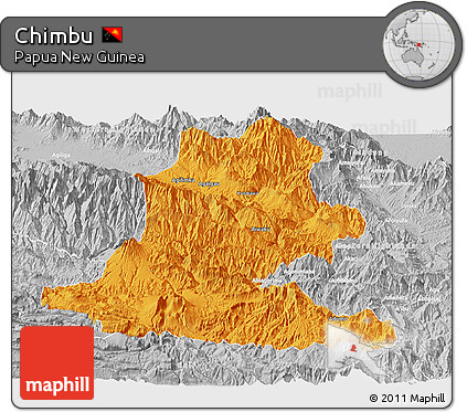 Political Panoramic Map of Chimbu, lighten, desaturated