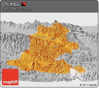 Political Panoramic Map of Chimbu, lighten, desaturated