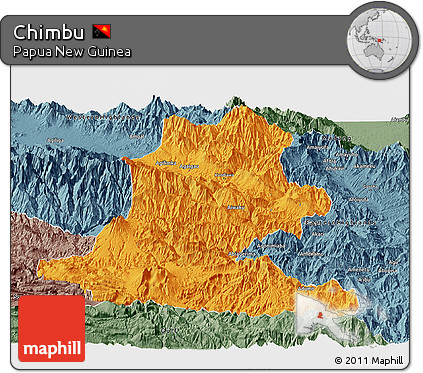 Political Panoramic Map of Chimbu, semi-desaturated