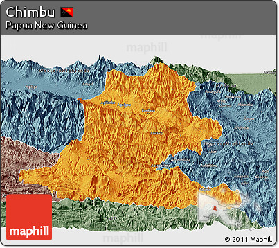 Political Panoramic Map of Chimbu, semi-desaturated