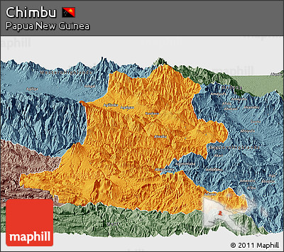 Political Panoramic Map of Chimbu, semi-desaturated