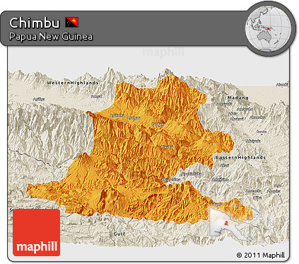 Political Panoramic Map of Chimbu, shaded relief outside