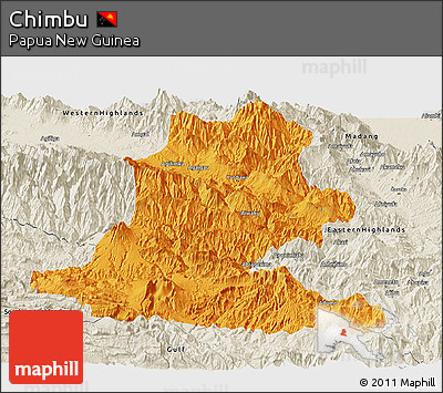 Political Panoramic Map of Chimbu, shaded relief outside