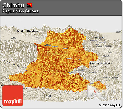 Political Panoramic Map of Chimbu, shaded relief outside