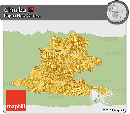 Savanna Style Panoramic Map of Chimbu, single color outside