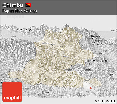Shaded Relief Panoramic Map of Chimbu, desaturated