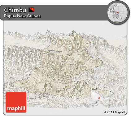 Shaded Relief Panoramic Map of Chimbu, lighten