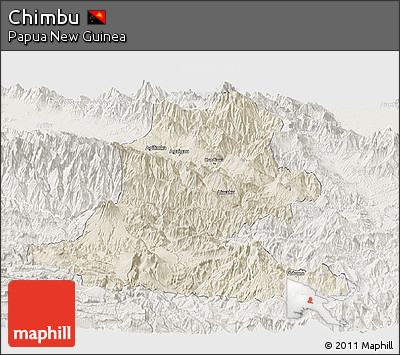 Shaded Relief Panoramic Map of Chimbu, lighten