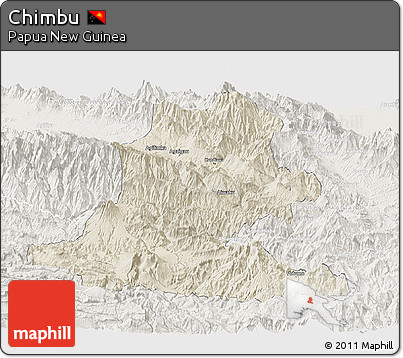 Shaded Relief Panoramic Map of Chimbu, lighten