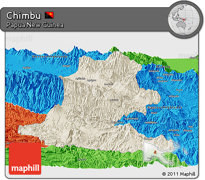 Shaded Relief Panoramic Map of Chimbu, political outside