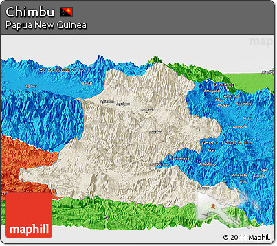 Shaded Relief Panoramic Map of Chimbu, political outside