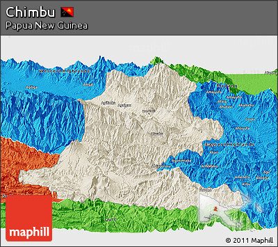 Shaded Relief Panoramic Map of Chimbu, political outside