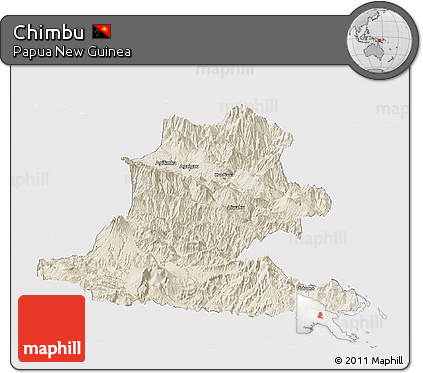 Shaded Relief Panoramic Map of Chimbu, single color outside