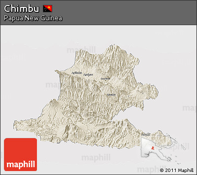 Shaded Relief Panoramic Map of Chimbu, single color outside