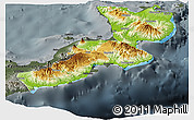 Physical Panoramic Map of East New Britain, darken, semi-desaturated