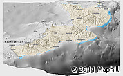 Shaded Relief Panoramic Map of East New Britain, desaturated