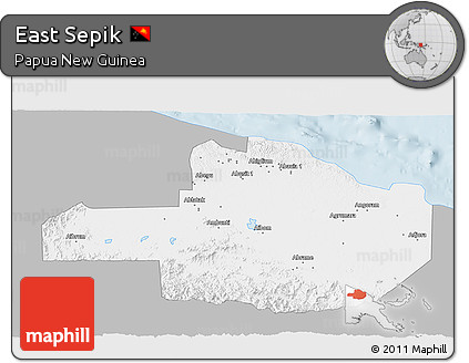 Gray 3D Map of East Sepik, single color outside