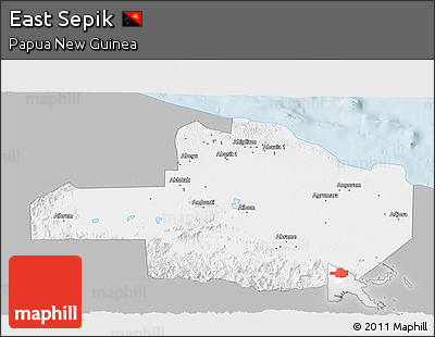 Gray 3D Map of East Sepik, single color outside
