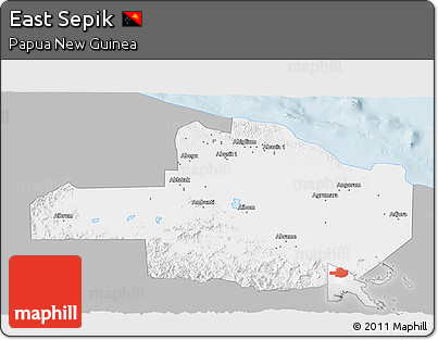 Gray 3D Map of East Sepik, single color outside