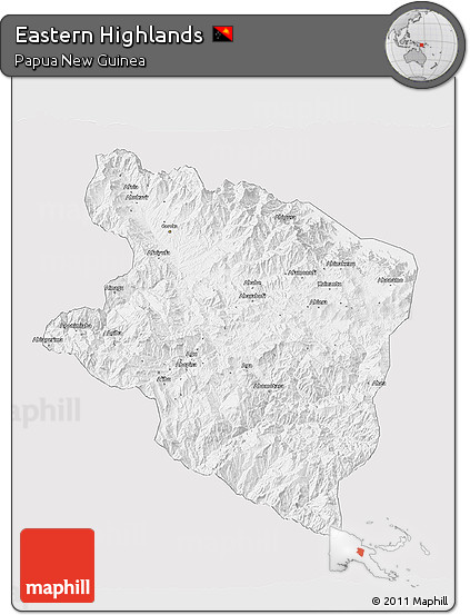 Silver Style 3D Map of Eastern Highlands, single color outside