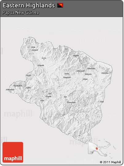 Silver Style 3D Map of Eastern Highlands, single color outside