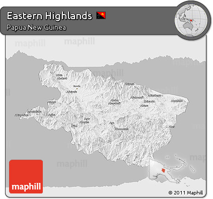 Gray Panoramic Map of Eastern Highlands, single color outside