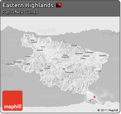 Gray Panoramic Map of Eastern Highlands, single color outside