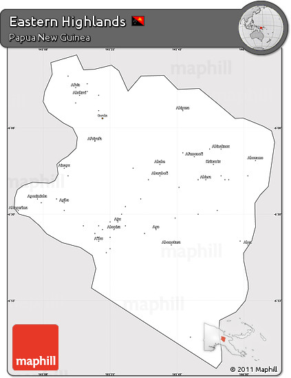 Silver Style Simple Map of Eastern Highlands, cropped outside