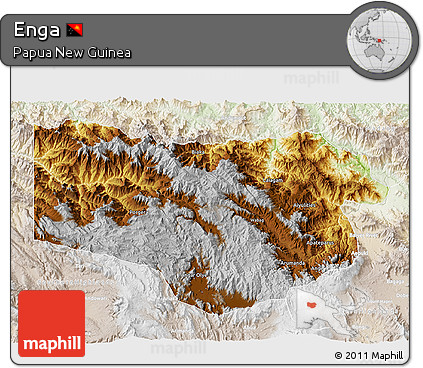 Physical 3D Map of Enga, lighten