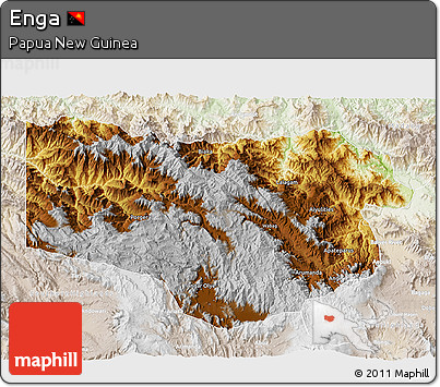Physical 3D Map of Enga, lighten