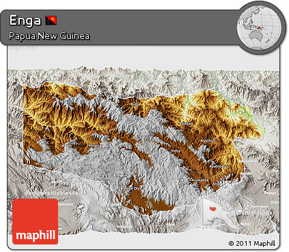 Physical 3D Map of Enga, lighten, semi-desaturated