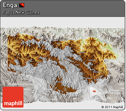 Physical 3D Map of Enga, lighten, semi-desaturated
