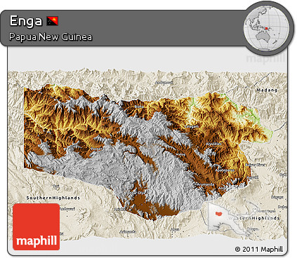 Physical 3D Map of Enga, shaded relief outside