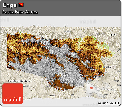 Physical 3D Map of Enga, shaded relief outside