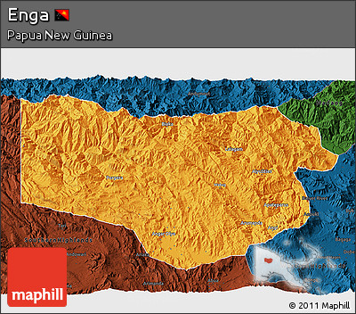 Political 3D Map of Enga, darken